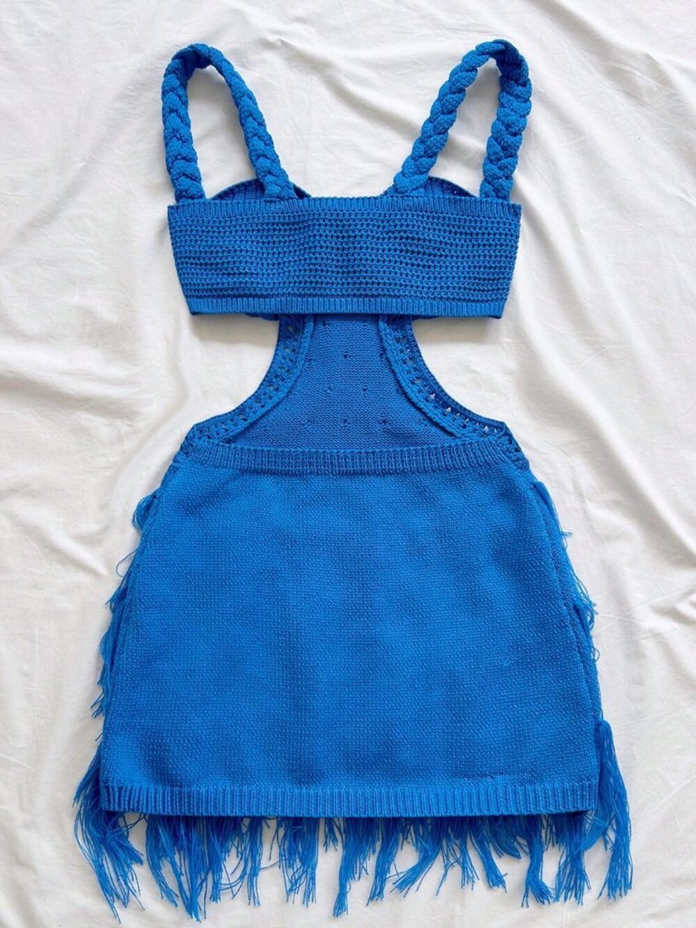 Blue Sexy Women's Crochet Braided Spaghetti Strap Bodycon Mini Dress - Picture 2 of 4